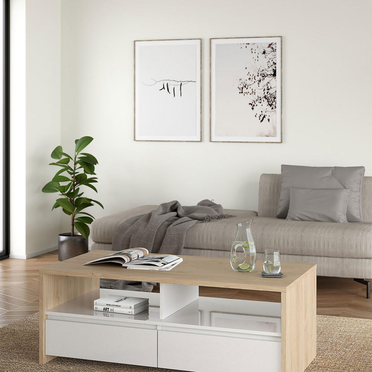 COUCHTISCH, Next, Eiche, Spanplatte foliert, 120 x 61 x 46 cm - Eichefarben, Holzwerkstoff (61/120/46cm) - ebuy24