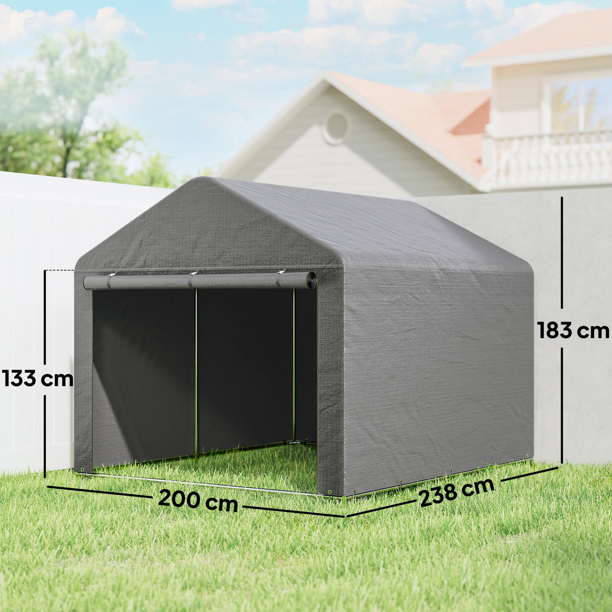 GARTENHAUS Fahrradschuppen, Reißverschlusstür, wasserdicht, UV-beständig 2,4 x 2 x 2 m ,grau - Hellgrau, Metall (200/183/238cm) - Vallsero