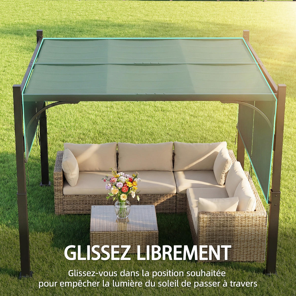 PERGOLA DE-12732 300/300 cm mit Schiebedach UV30+ Dunkelgrau - Dunkelgrau, Metall (300/228/300cm) - ComfortXL