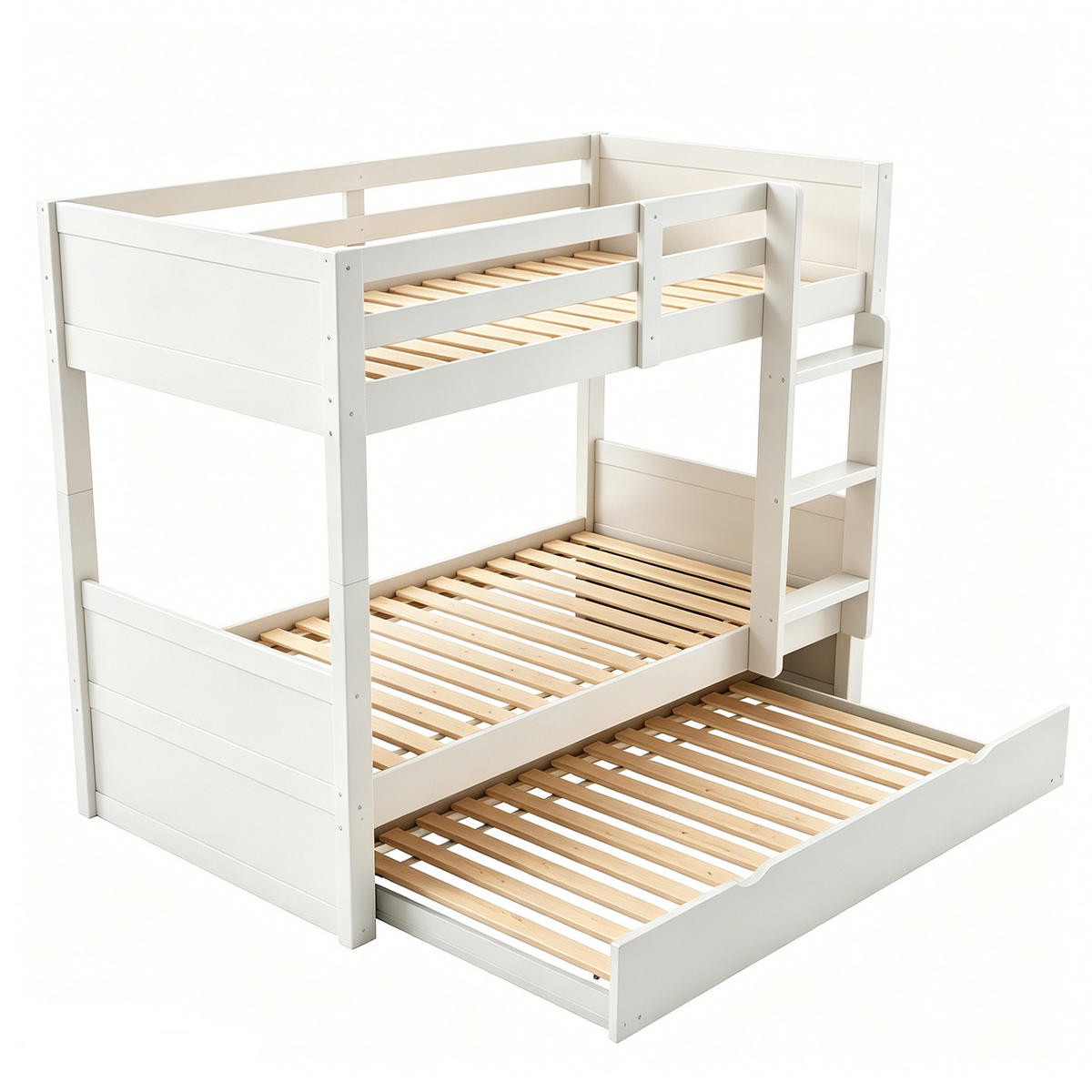 ETAGENBETT 90/200 cm DE-32580 3-in-1 mit Ausziehbett und Geländer Weiß - Weiß, Holz (90/200cm) - ComfortXL