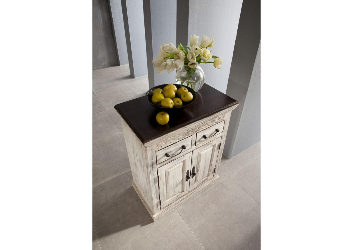 SIDEBOARD Mango / Akazie 70x40x85 weiß gewachst CASTLE-ANTIK #209 - Weiß, Holz (70/85/40cm) - Massivmoebel24