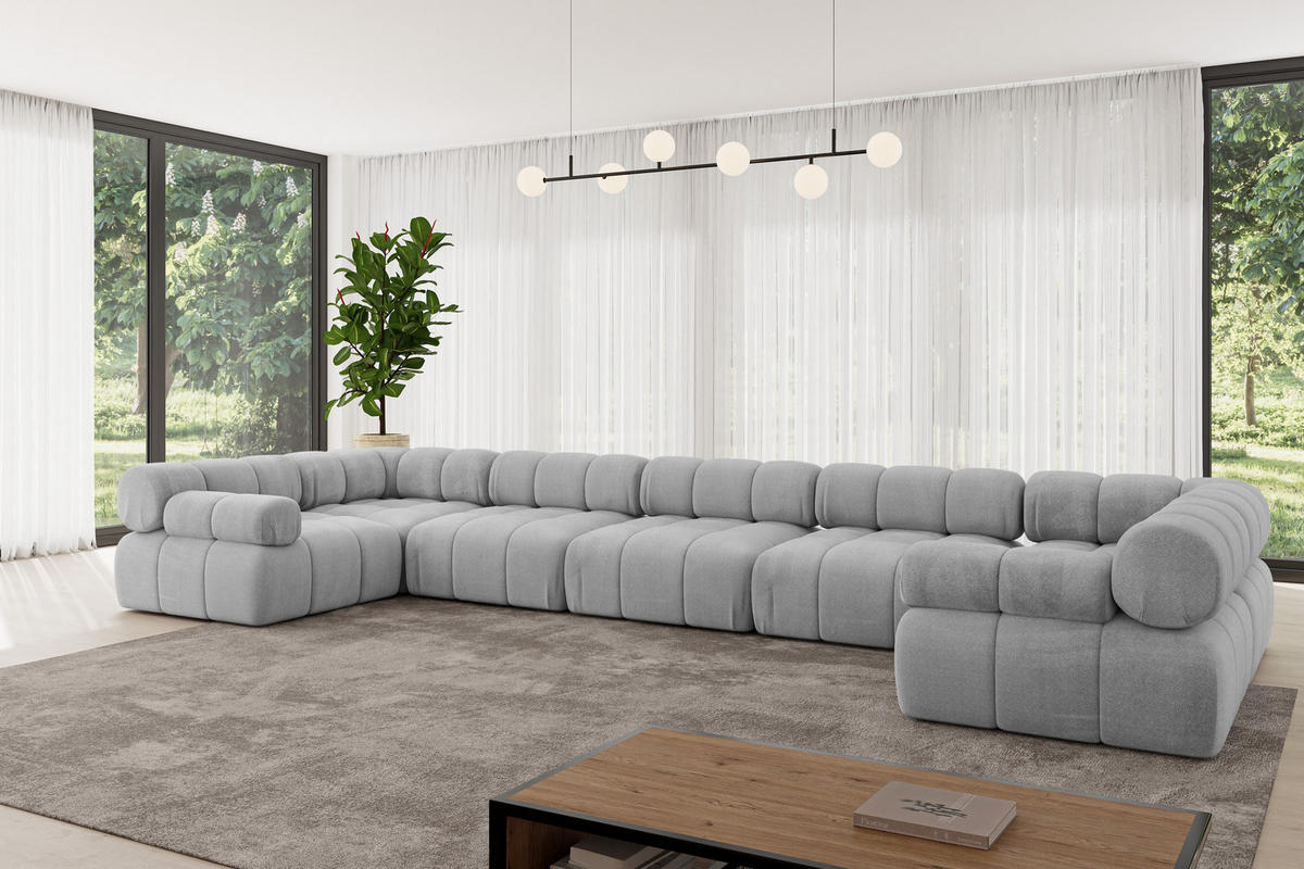 WOHNLANDSCHAFT modulares Sofa Birno-U3 - 475x190x70 cm Hellgrau Velours - Hellgrau, Holzwerkstoff/Textil (475/70/190cm) - ALTDECOR
