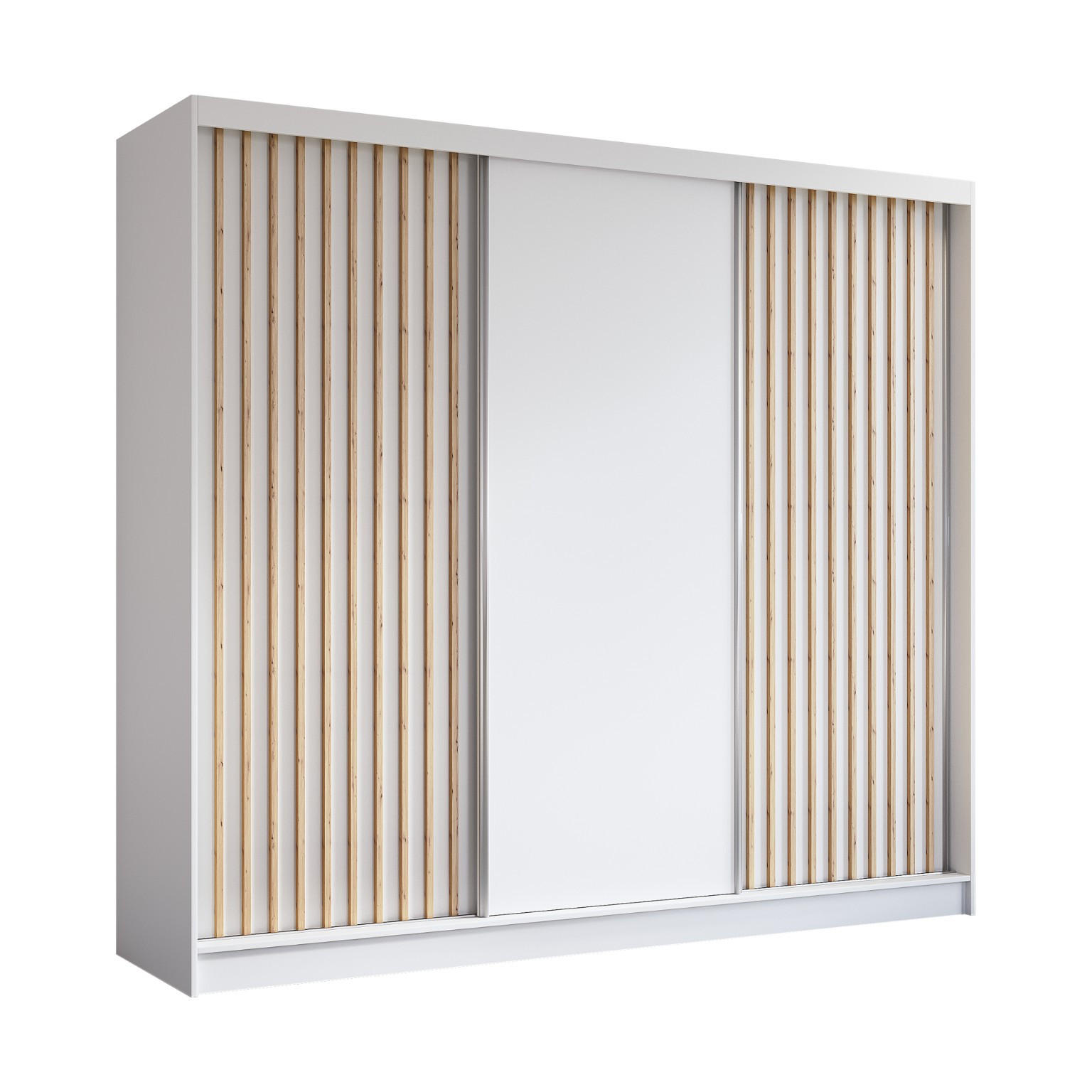 SCHWEBETÜRENSCHRANK Erika 240 cm mit Lamellen ohne Spiegel 3-türig, weiß, weiß, Lamelle Artisan - Weiß/Braun, Kunststoff (240/216/51cm) - Margaret Hadas24