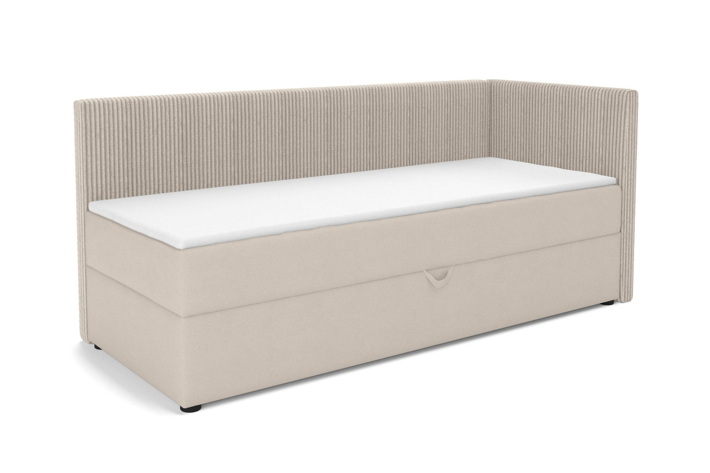 BOXBETT RICO 100/200 in Cord/Velours Ecru H3 rechts - Ecru, Holz/Holzwerkstoff (100/200cm) - Deine Möbel 24