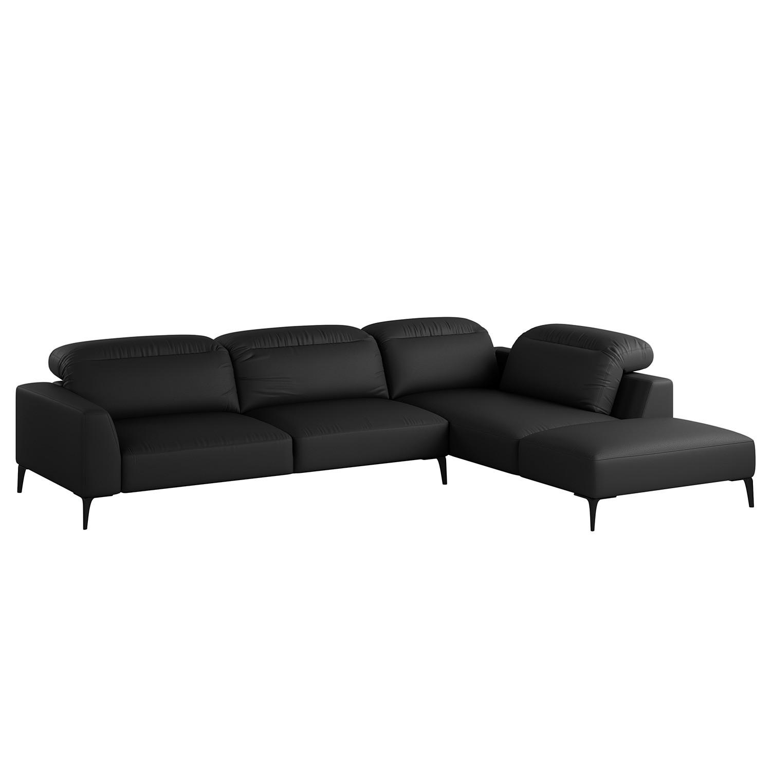 ECKSOFA mit Ottomane - Schwarz, Leder/Metall (325/238cm) - home24