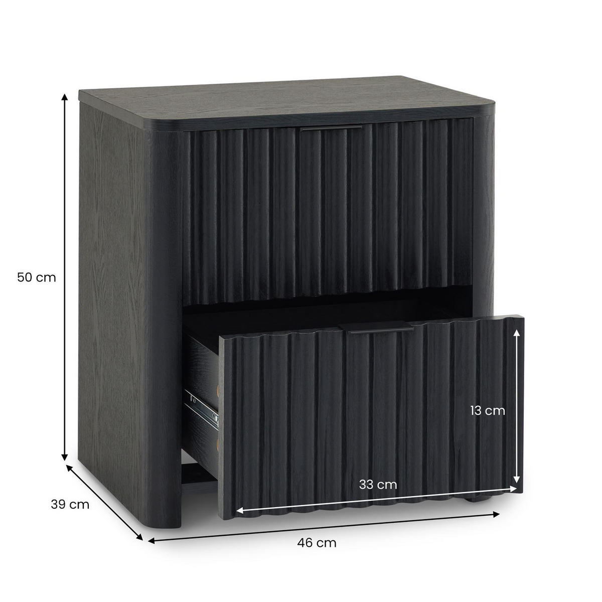 NACHTTISCH ELLA schwarz - Schwarz, Holzwerkstoff (45/50/39cm) - IDIMEX