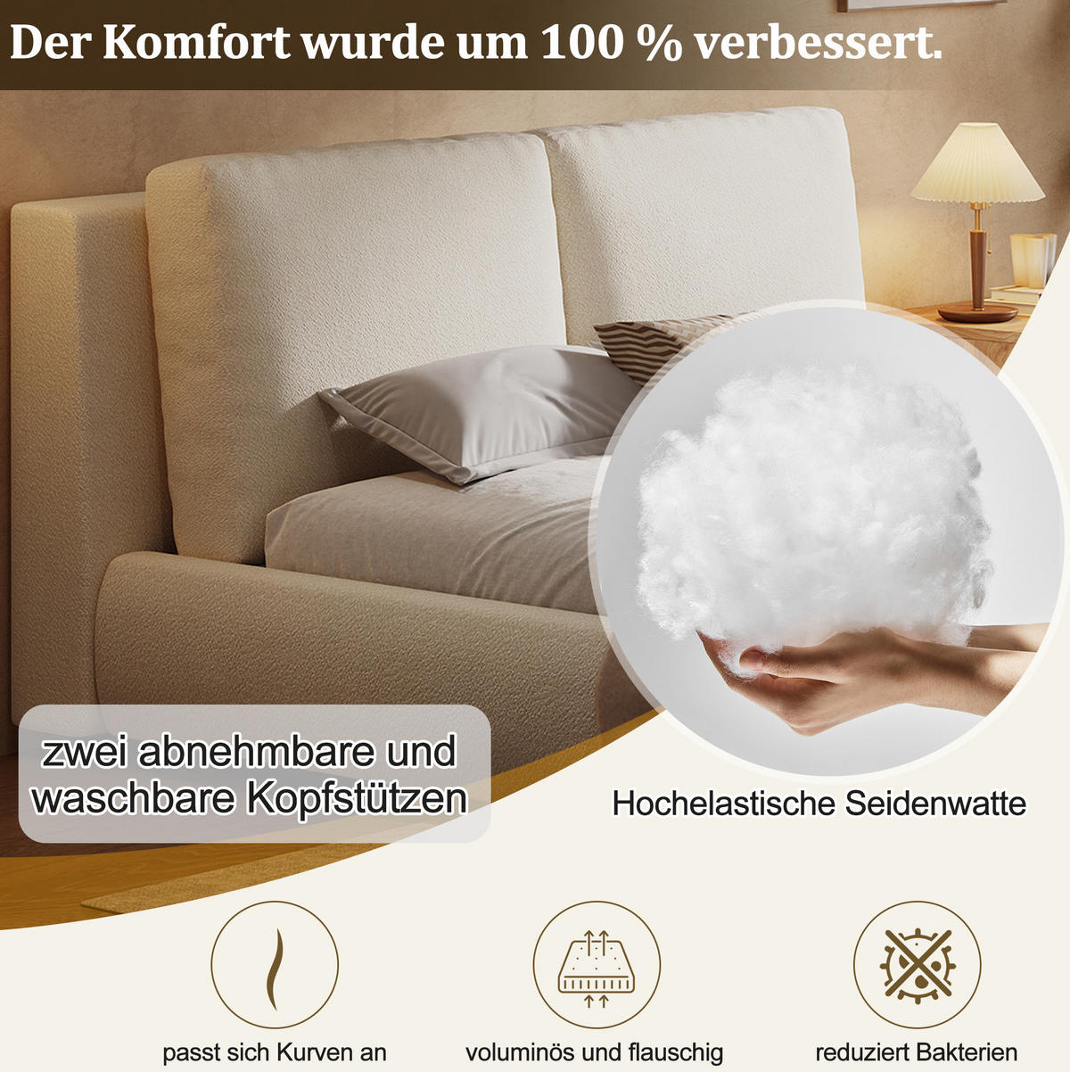 ČALOUNĚNÁ postel 180/200 cm béžová z bouclé s úložným prostorem a lamelovým roštem - béžová, textil (180/200cm) - OKWISH