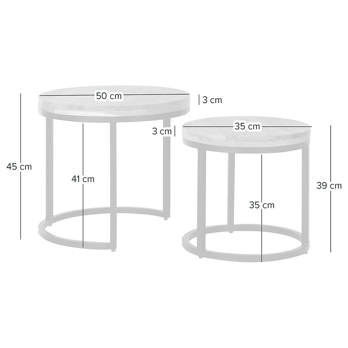 COUCHTISCH - 2er-Set - Akazie massiv / Metall - Akaziefarben, Holz/Metall (50/50/45cm) - home24
