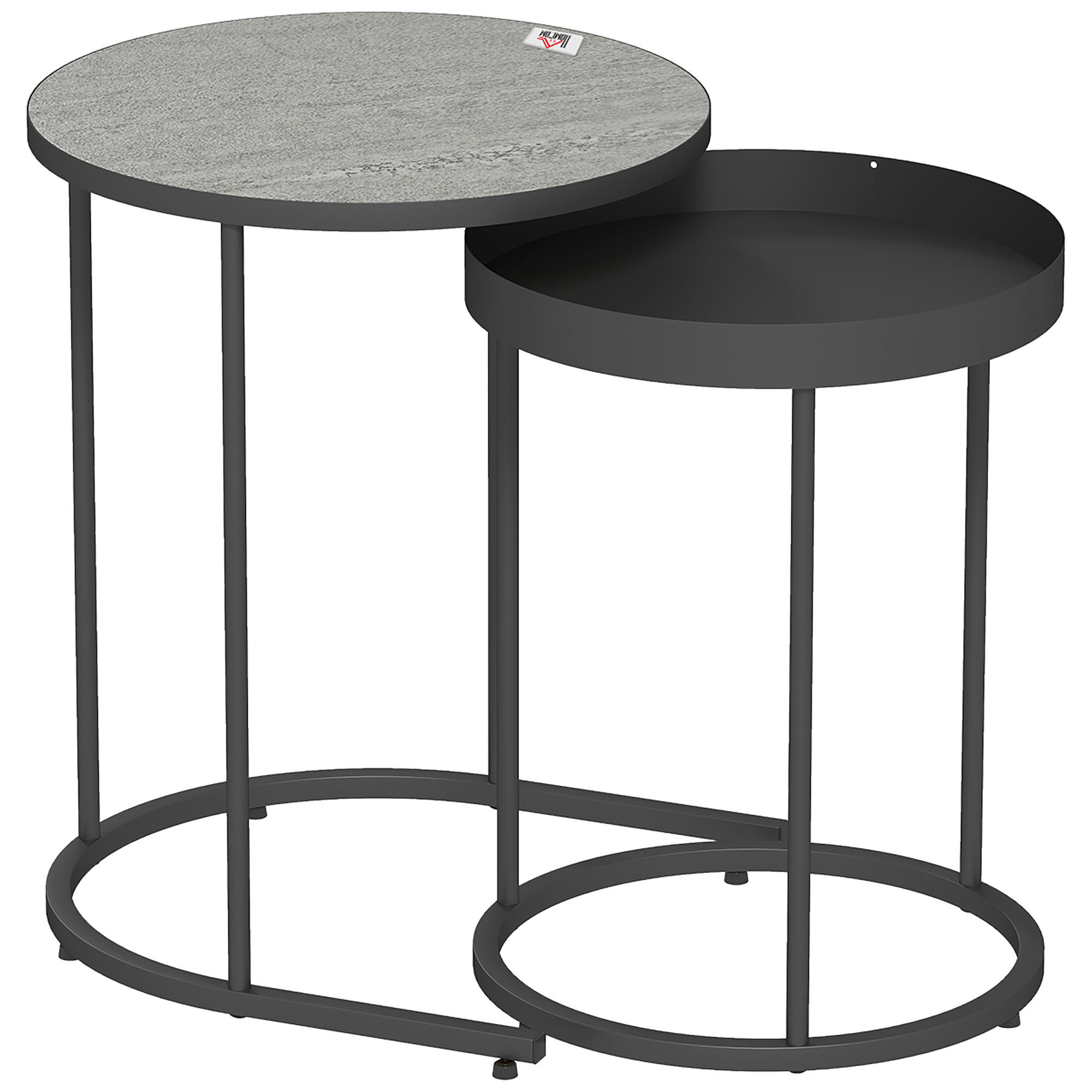 BEISTELLTISCH 2ER-SET Metall MDF Grau - Schwarz/Grau, Metall (42/42/54cm) - HOMCOM