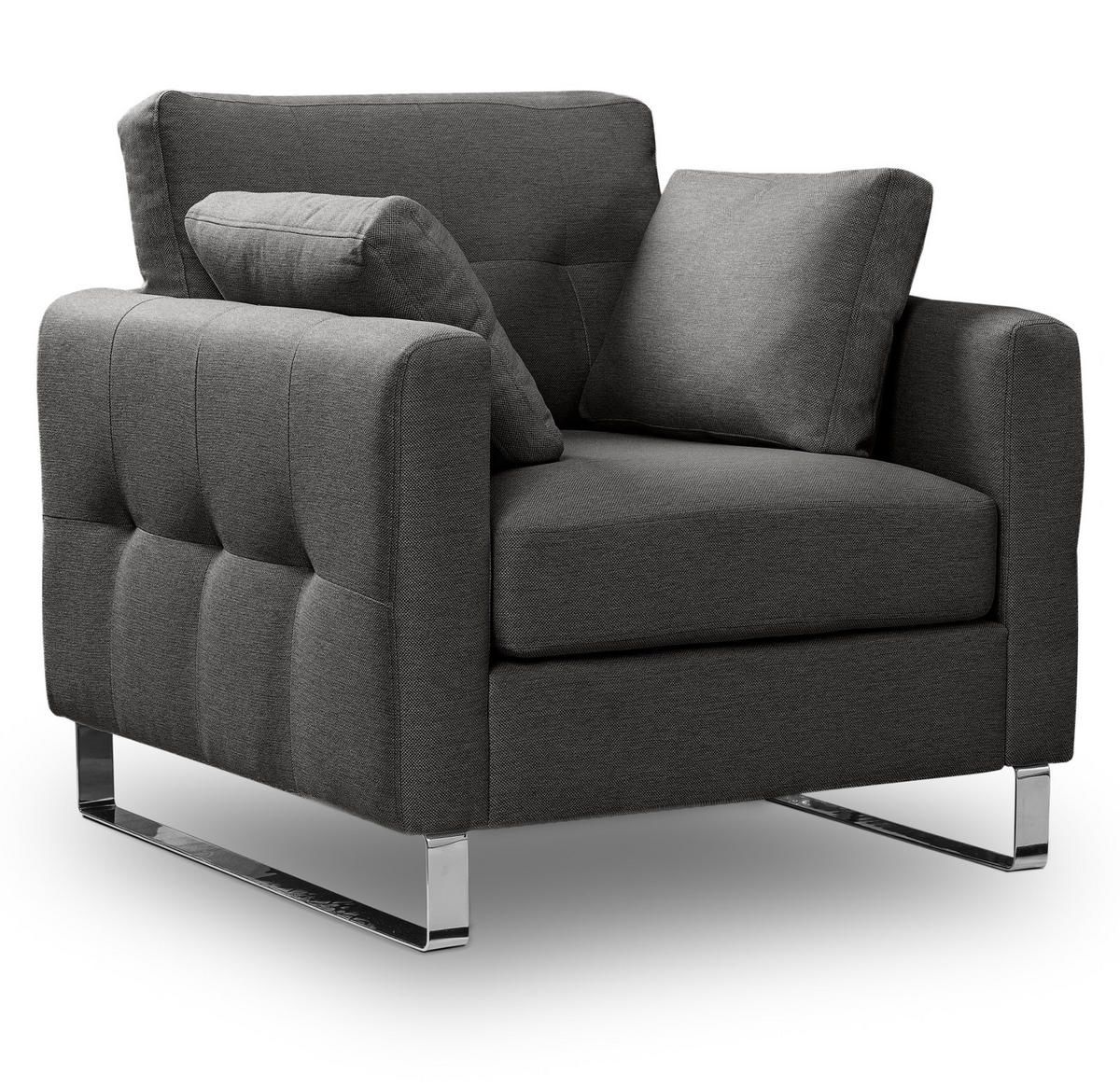 SESSEL grau Flachgewebe 93 x 94 cm, Clubsessel mit Steppoptik - Chromfarben/Grau, Holz/Textil (93/92/94cm) - Inn.Furn