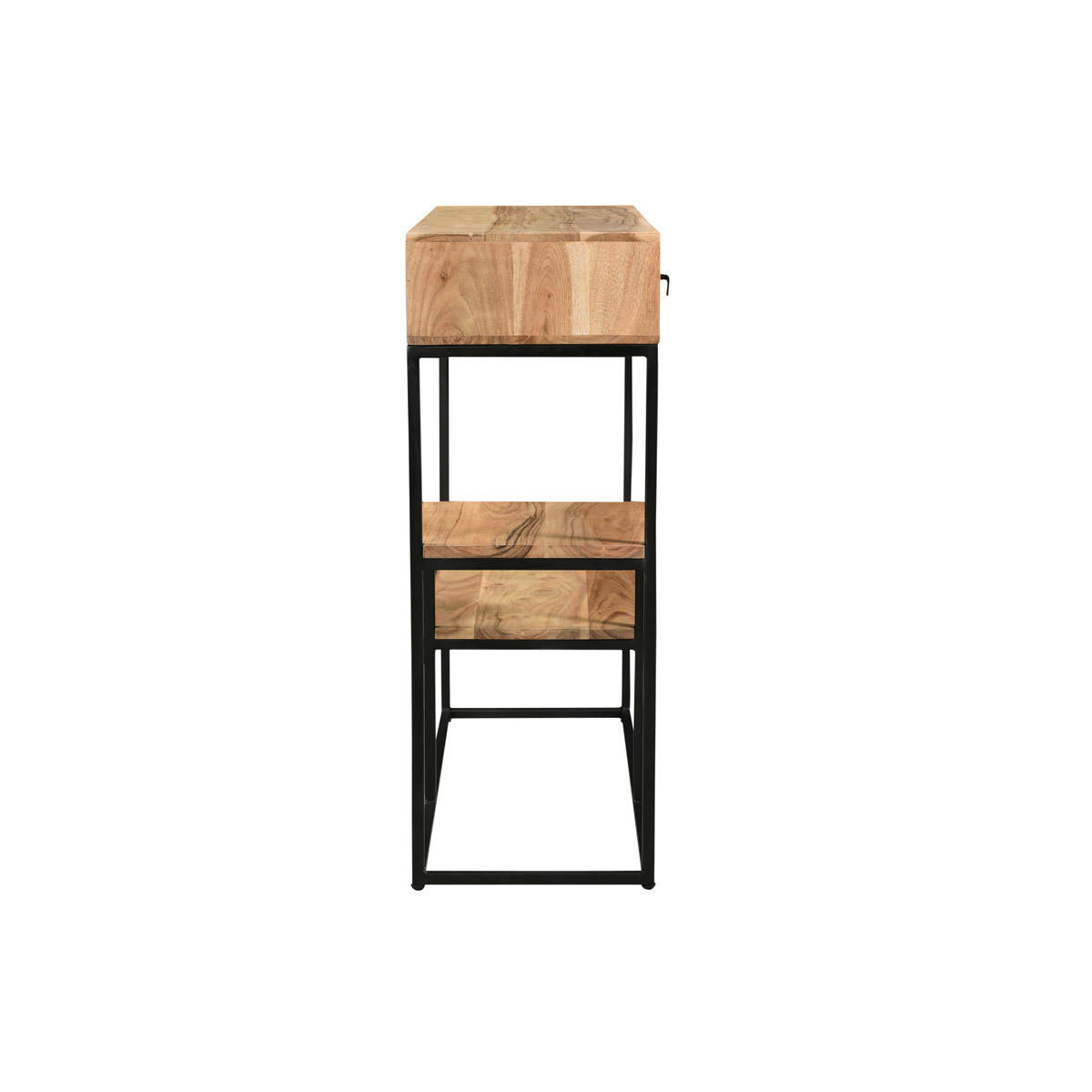 KONSOLE 2 Schubladen Akazienholz Metall L80 GRENELLE - Dunkelbraun, Holz (80/30/80cm) - Miliboo