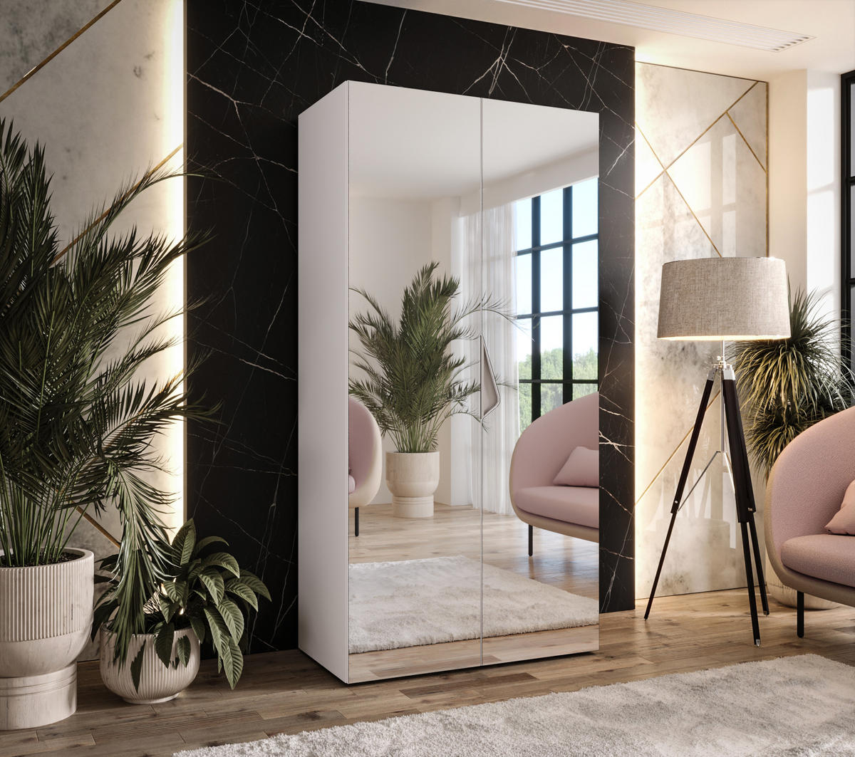 DREHTÜRENSCHRANK 202/100/52 2-türig - Beige/Weiß, Holz/Metall (100/202/52cm) - Abiks Möbel