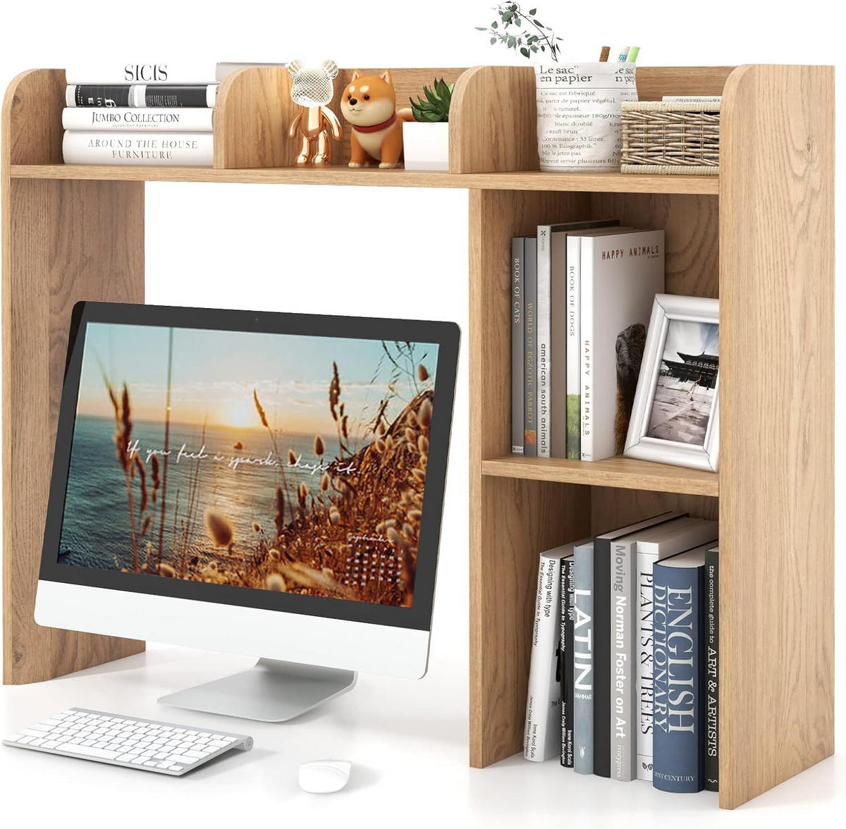 SCHREIBTISCHREGAL Tischregal Holz - Apfelbaumfarben, Holz (94/25/74cm) - COSTWAY