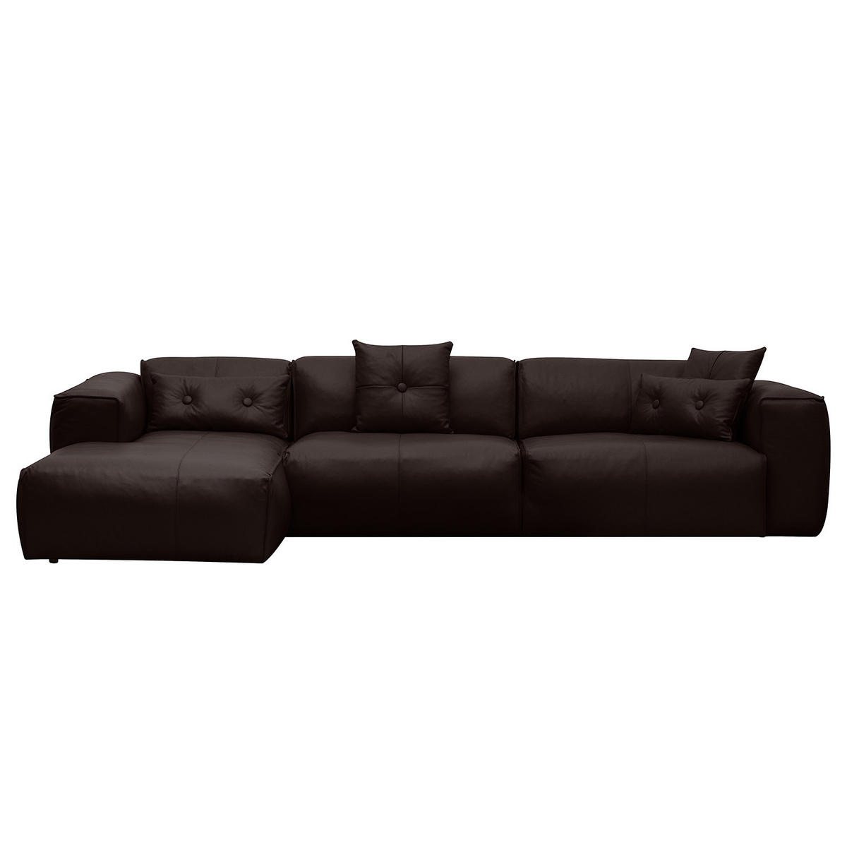 3-SITZER ECKSOFA mit Longchair - Dunkelbraun/Schwarz, Leder/Kunststoff (317/173cm) - home24