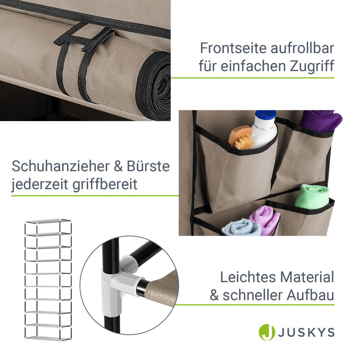 SCHUHREGAL mit Seitentaschen 160 x 88 cm hellbraun - Hellbraun, Textil (88/160/28cm) - Juskys