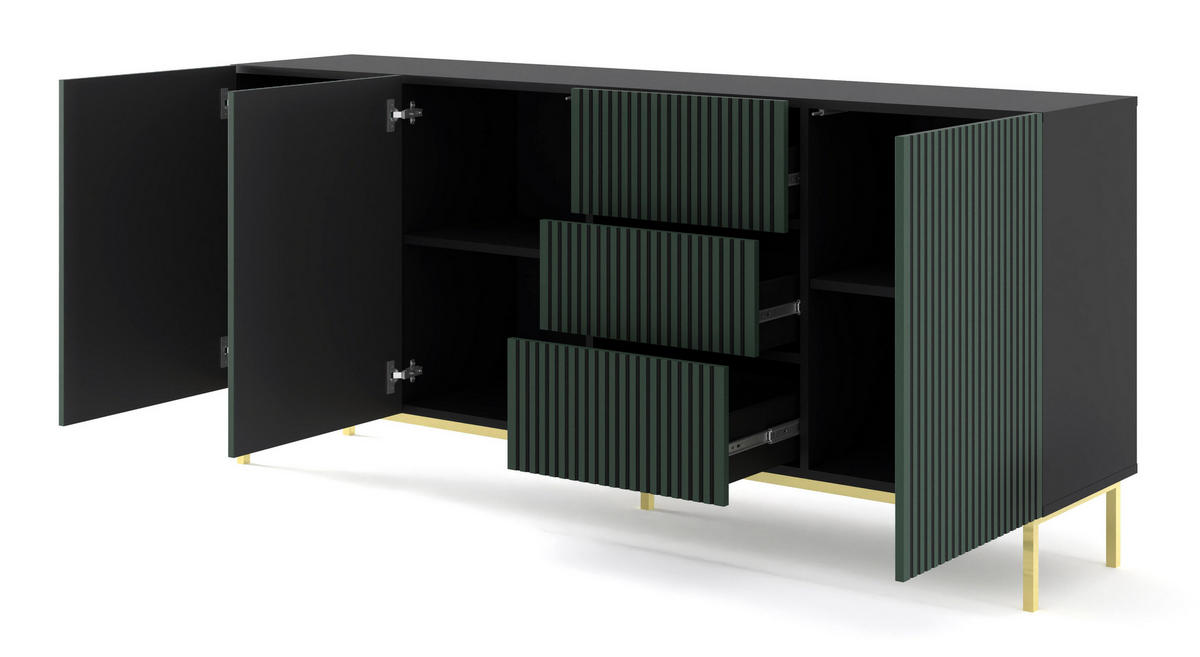 SIDEBOARD SCHWARZ - Goldfarben/Schwarz, Holzwerkstoff (200/87/42cm) - FURNLUX