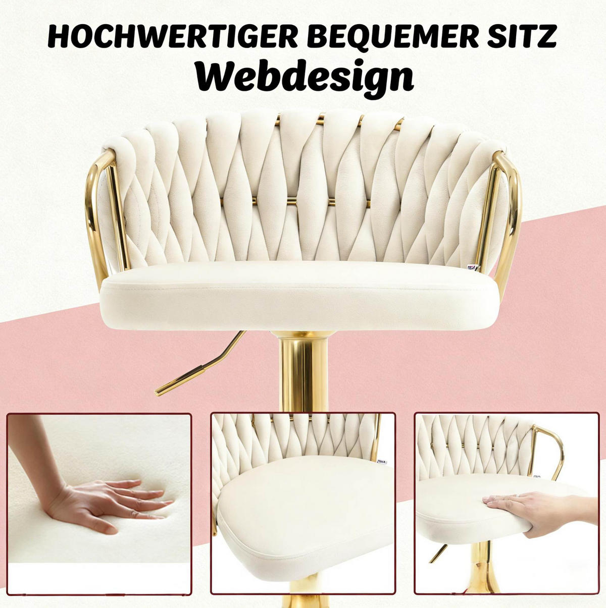 BARHOCKER drehbar höhenverstellbar Samt Cremeweiß - Weiß, Metall (49.5/98/50.5cm) - Meubliv