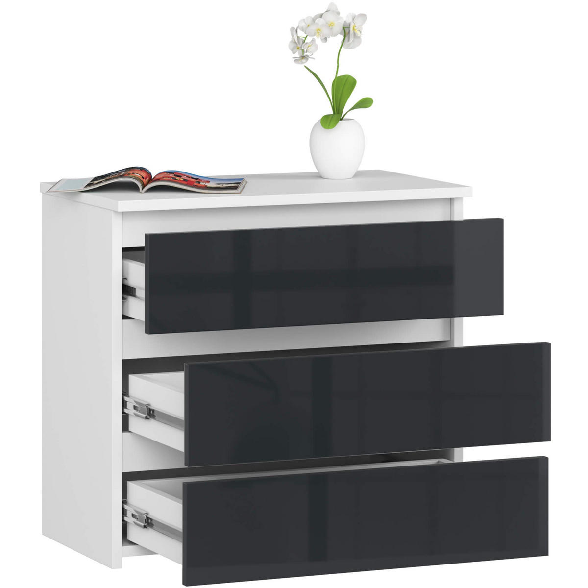 KOMODA Biela, grafitová lesklá 57/60/35 - biela, kompozitné drevo (60/57/35cm) - RAUMHIRSCH FURNITURE