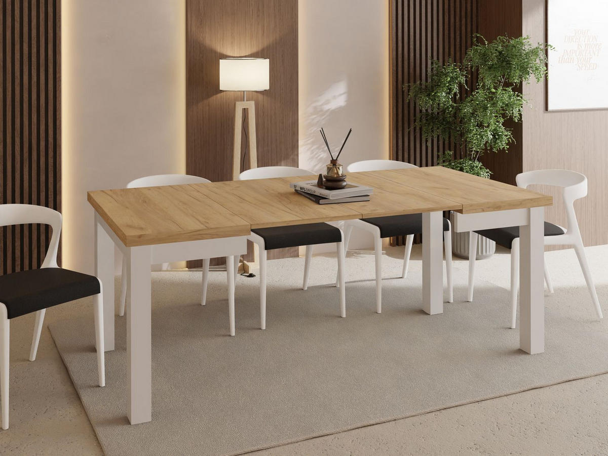 ESSTISCH Toren Weiß ausziehbar verlängerbar quadratisch, Eiche Braun 100-200/100/76.5 cm - Eiche Wotan/Weiß, Holz/Holzwerkstoff (100/100/77cm) - WFL GROUP