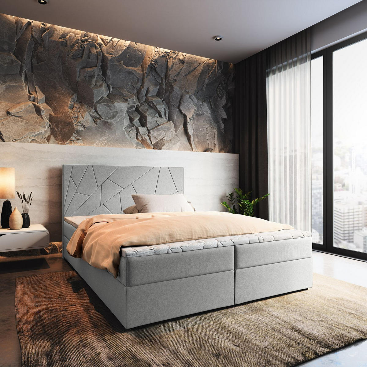 BOXBETT MADO 140x200 cm mit Matratze und Topper - Hellgrau - Hellgrau, Holz (140/200cm) - MASSENO