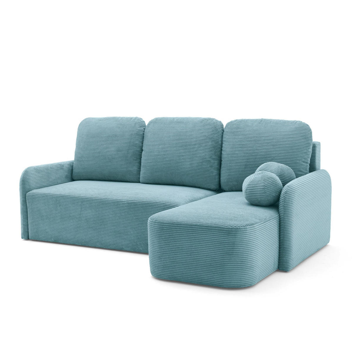 ECKSOFA CASPER L Rechts mit Schlaffunktion 132x198 Cord Blau - Blau/Schwarz, Holz/Kunststoff (145/217cm) - NACANAPA