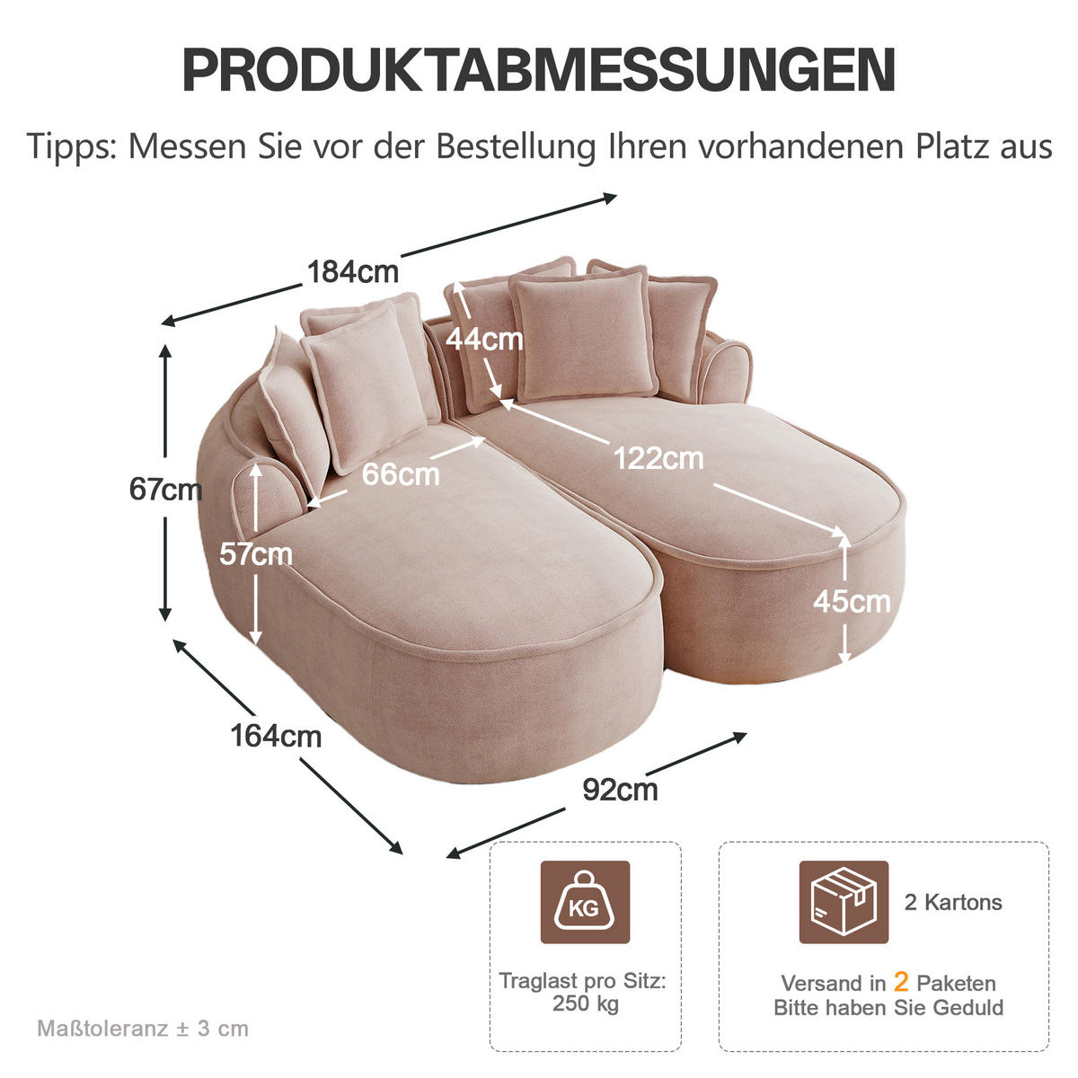 SCHLAFSOFA DE-34260 modular Rosa - Pink, Textil (164/67/184cm) - ComfortXL