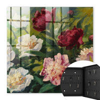 SCHLÜSSELBOX Schwarz 30x30 cm- Türöffnung nach rechts - Bunte Blumen - Grün, Metall (30/30/5cm) - TULUP