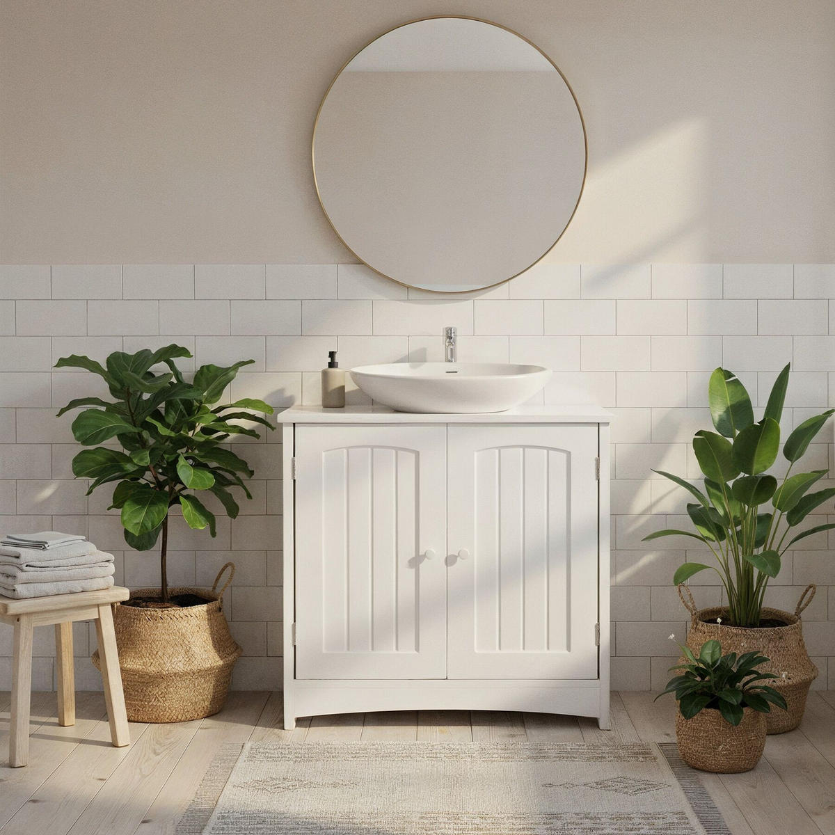 WASCHBECKENUNTERSCHRANK Jasper, 62 x 30 x 60 cm , weiß - Weiß, Holzwerkstoff (62/60/30cm) - tectake