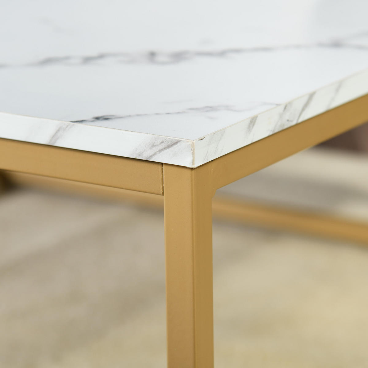 COUCHTISCH quadratisch Marmorimitation goldener Stahlrahmen - Schwarz/Weiß, Holz/Metall (80/80/34cm) - Urban Meuble