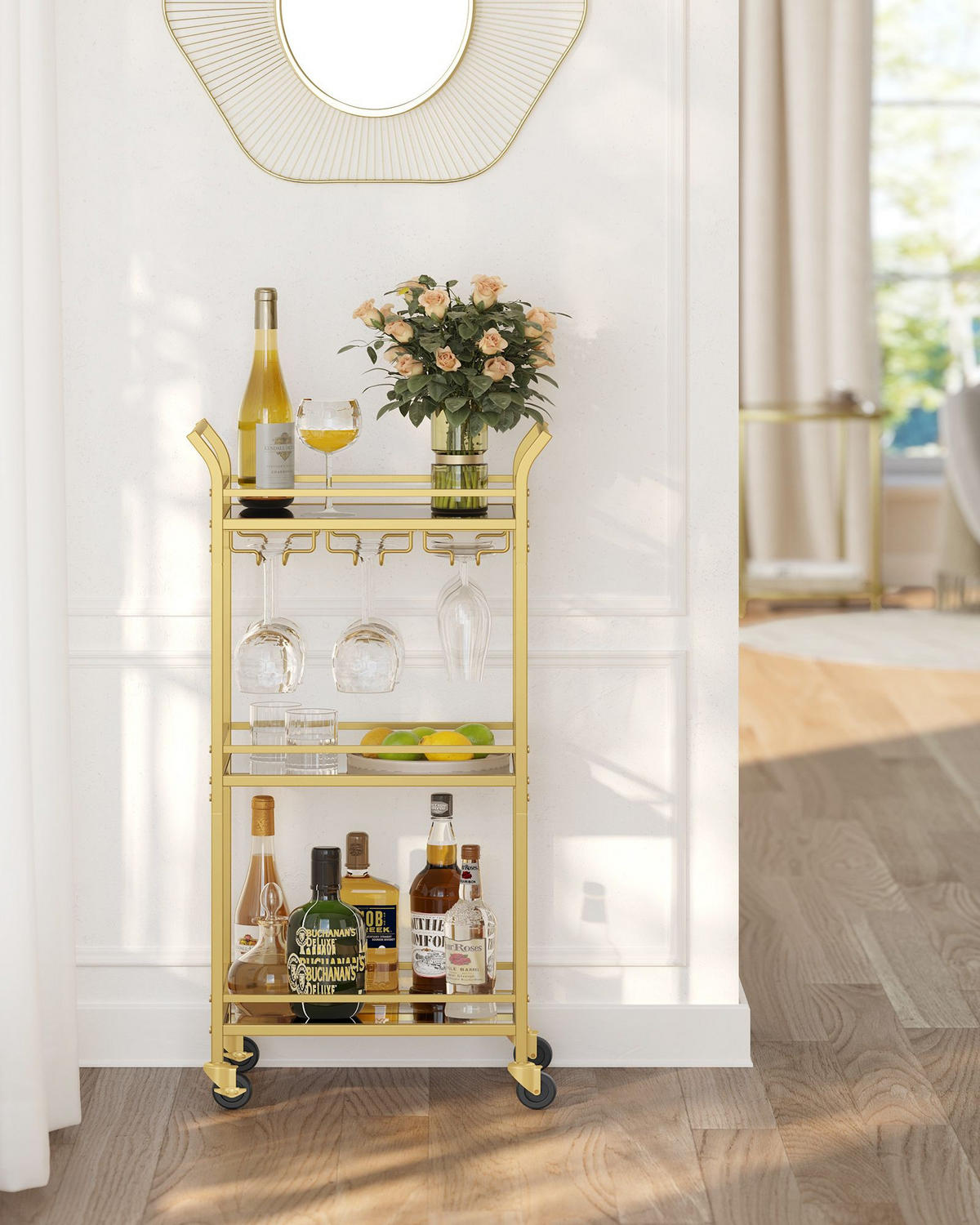 SERVIERWAGEN VICTORIA - Goldfarben, Glas (46.8/92/30cm) - Hansiro