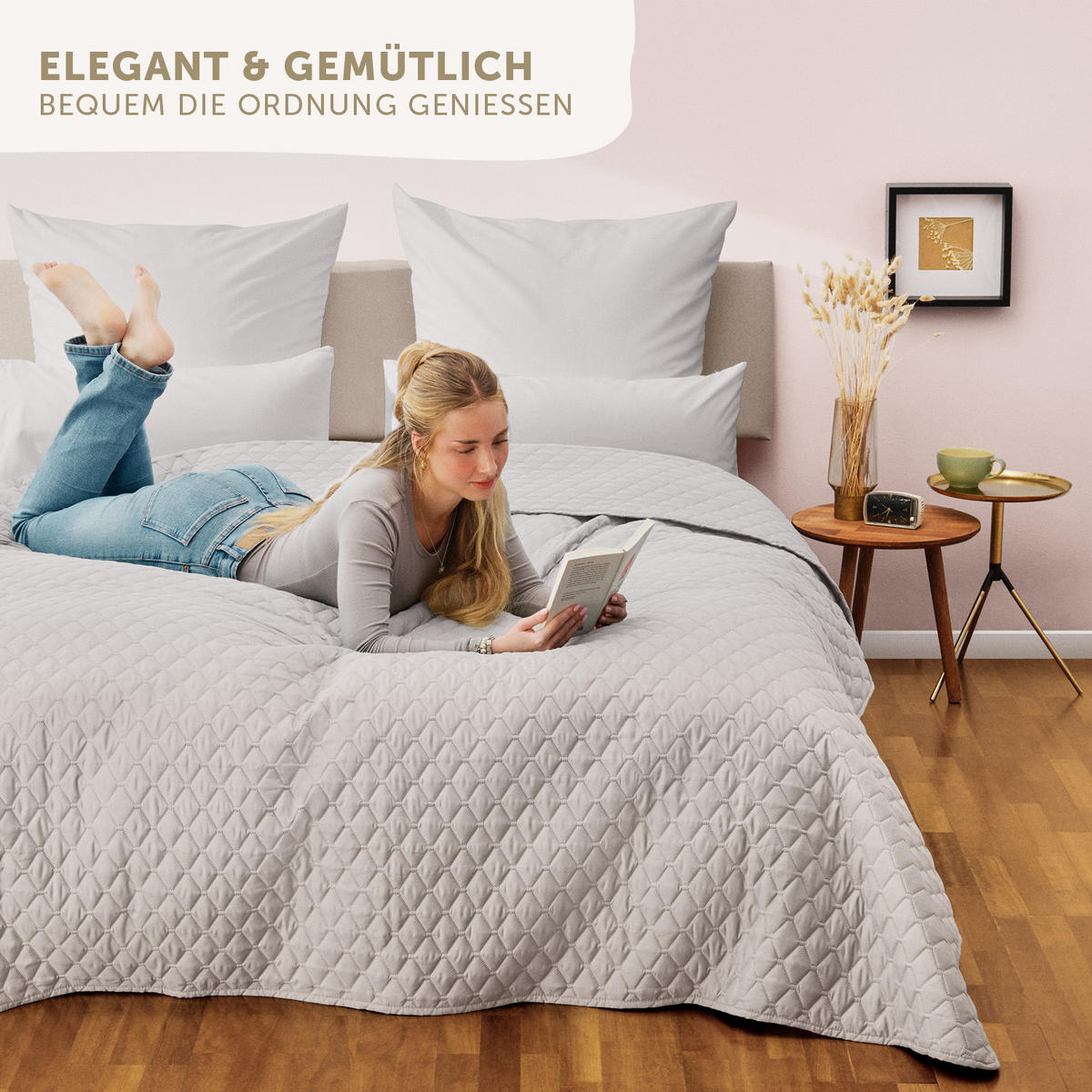 TAGESDECKE 170x210 cm, waschbarer Sofa- & Couchüberwurf, Hellgrau - Hellgrau, Textil (170/210cm) - Blumtal