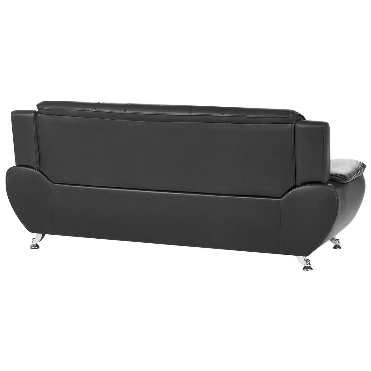 3-SITZER-SOFA Kunstleder Schwarz Leira - Silberfarben/Schwarz, Kunststoff (193/86/78cm) - Beliani