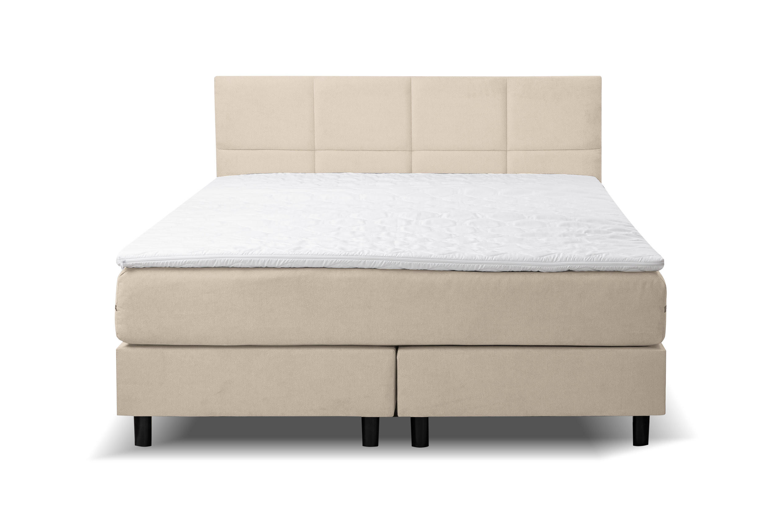 BOXSPRINGBETT Kansas, Polsterbett Maße: 180x200 cm, Farbe: Beige, Velourstoff, Doppelbett mit Bonell-Matratze H3 inkl. Topper - Beige, Holz/Kunststoff (180/200cm) - VENASI MÖBEL