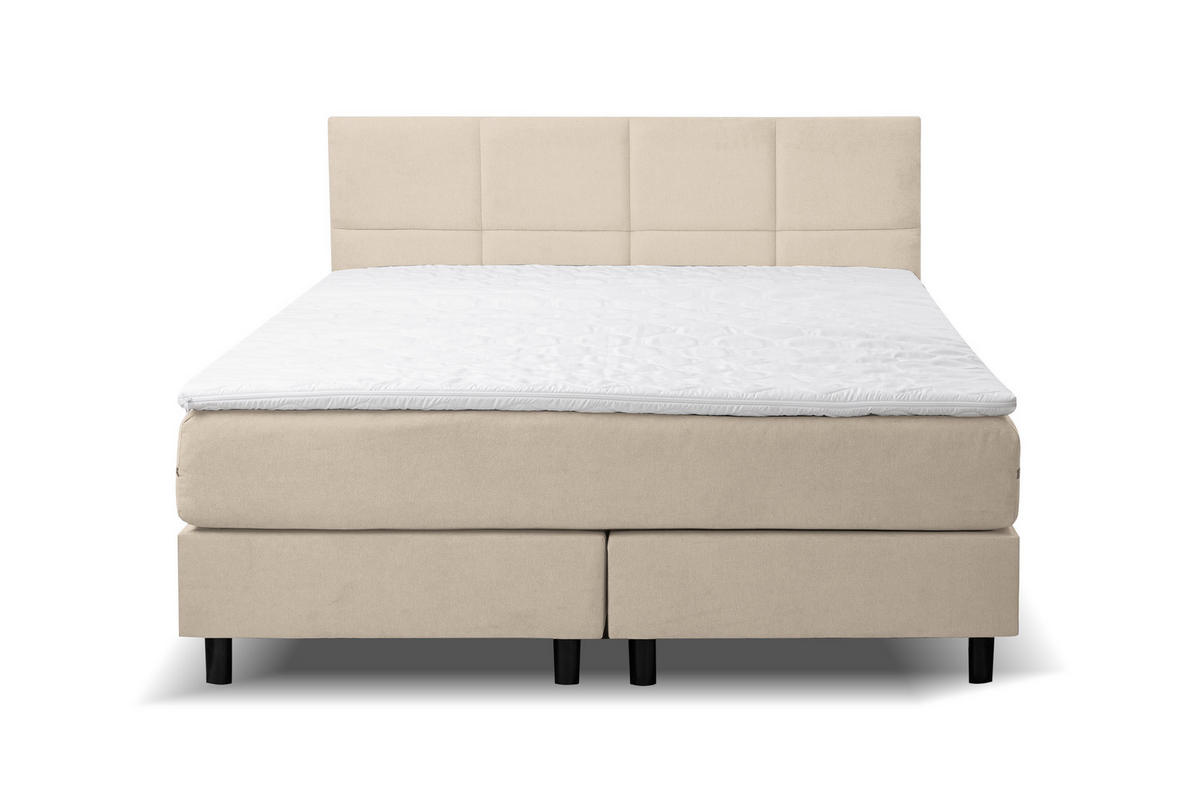 BOXSPRINGBETT Kansas, Polsterbett Maße: 140x200 cm, Farbe: Beige, Velourstoff, Doppelbett mit Bonell-Matratze H3 inkl. Topper - Beige, Holz/Kunststoff (140/200cm) - VENASI MÖBEL