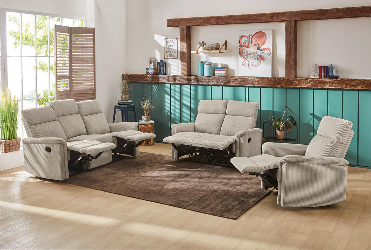 2-SITZER-RELAXSOFA Federkern, Liegefunktion verstellbar durch halbautomatische Relaxfunktion B127/T93/H100 cm, Cord Beige / 15505 - Beige/Schwarz, Textil (127/100/93cm) - luma-home