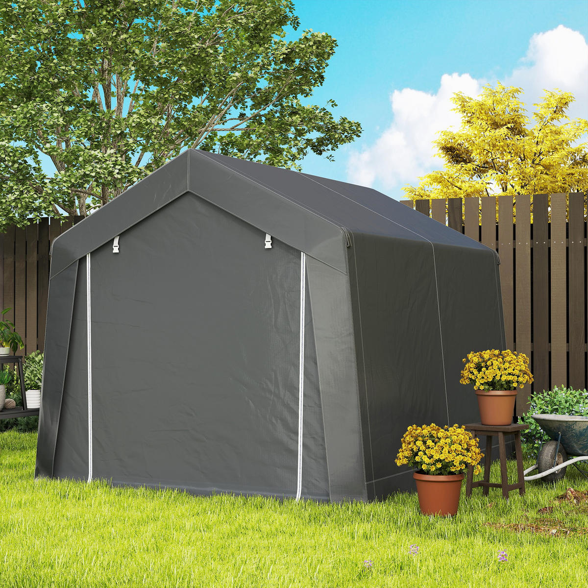 FAHRRADGARAGE DE-16846 3x3 m mit großer Reißverschlusstür Grau - Dunkelgrau, Kunststoff (300/235/302cm) - ComfortXL