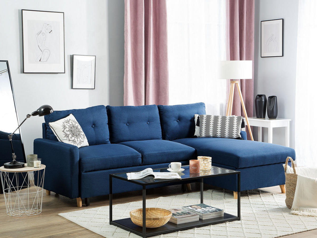 ECKSOFA Polsterbezug Marineblau rechtsseitig Flakk - Hellblau, Textil (232/147cm) - Beliani