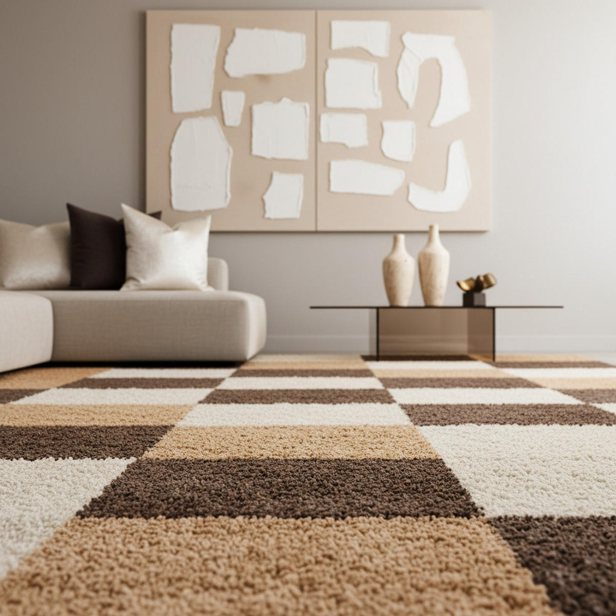 TEPPICH Hochflor Karo Polypropylen Wohnzimmer Shaggy Mokka Rechteckig 120x170 - Braun, Textil (120/170cm) - KADIMA DESIGN