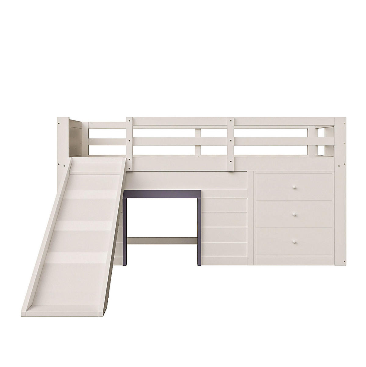 HOCHBETT 90/200 cm in Creme – mit Rutsche und Stauraum - Weiß, Holzwerkstoff (90/200cm) - BEAOK