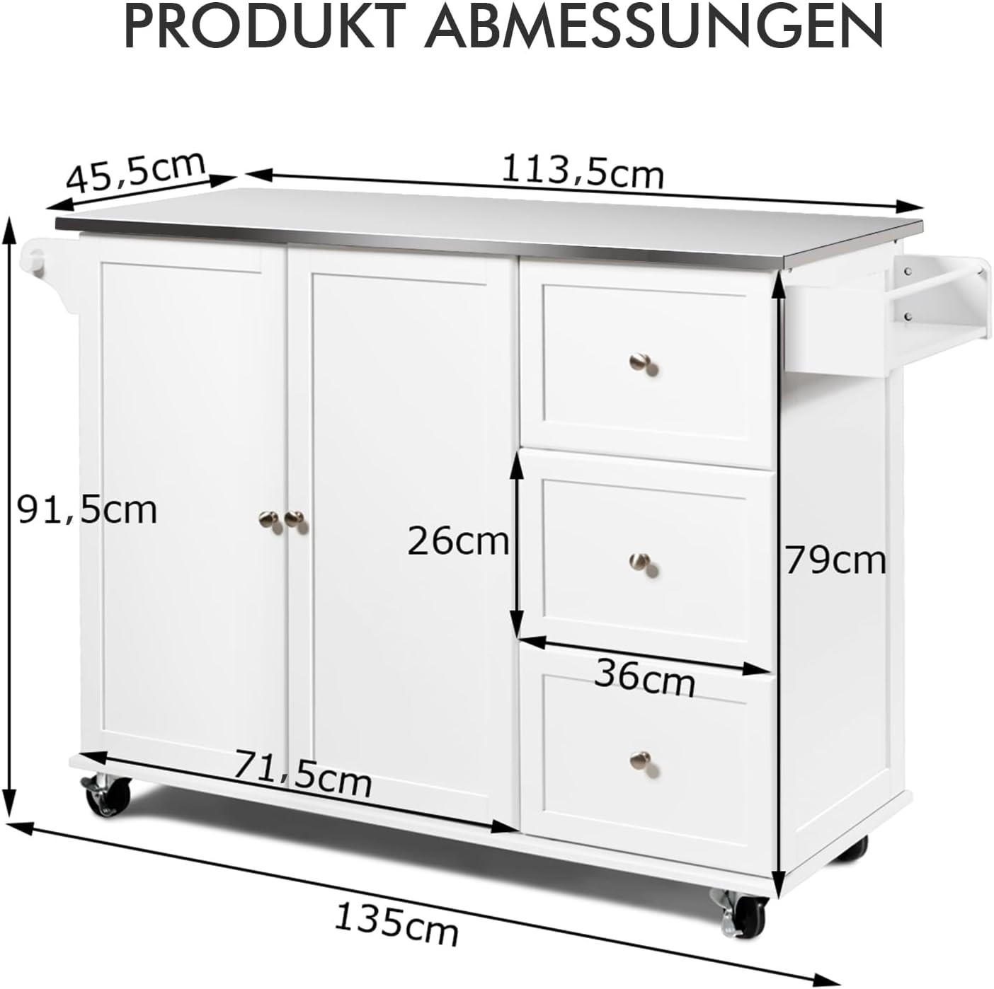 KÜCHENINSEL Weiß - Weiß, Holz (46/92/135cm) - COSTWAY