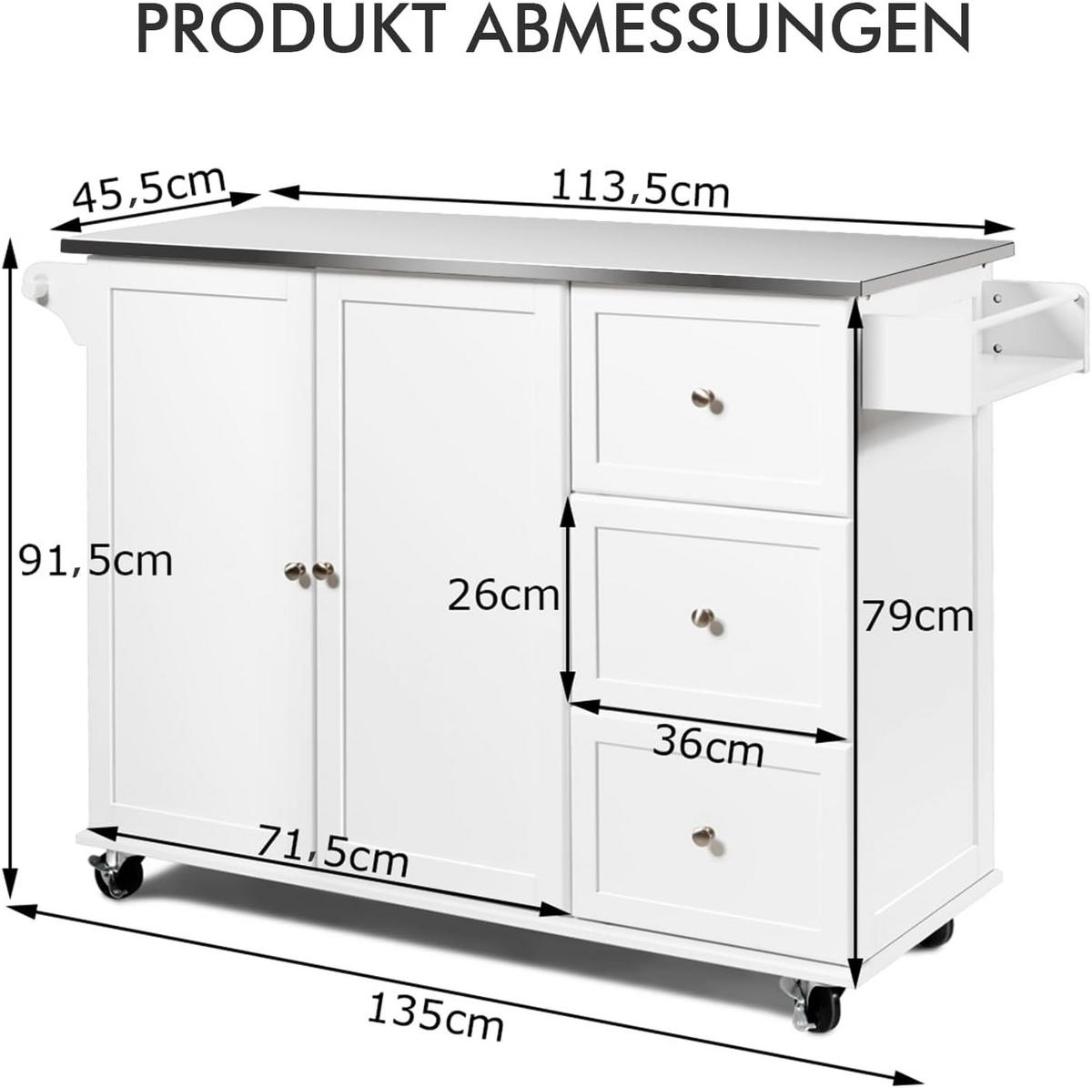 KÜCHENINSEL Weiß - Weiß, Holz (46/92/135cm) - COSTWAY