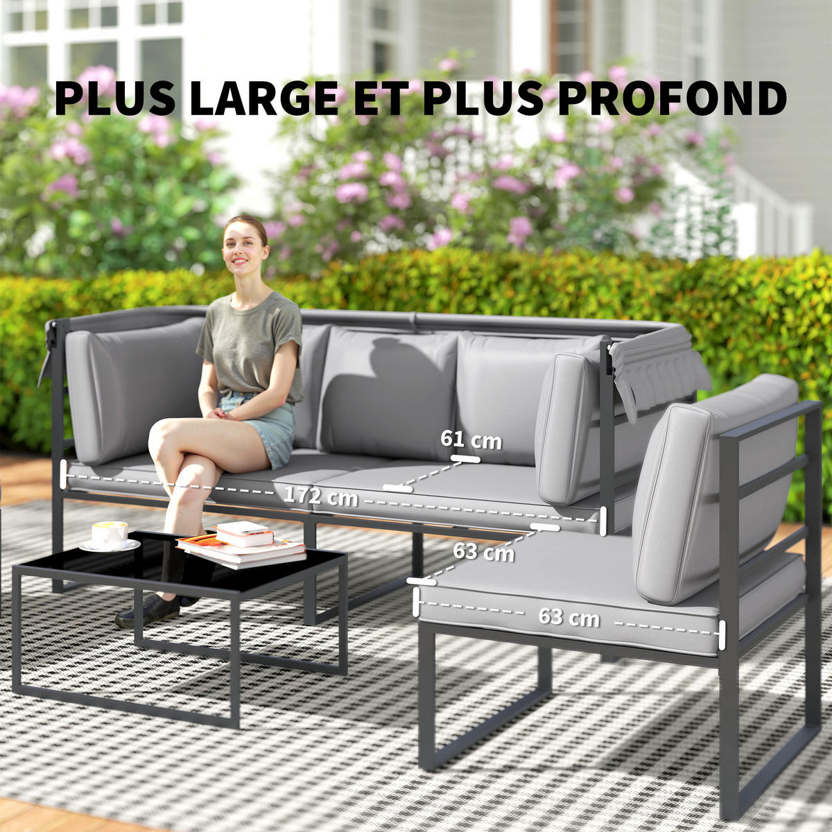 GARTENLOUNGE-SET 4-teilig DE-13429 Grau - Grau, Textil - ComfortXL