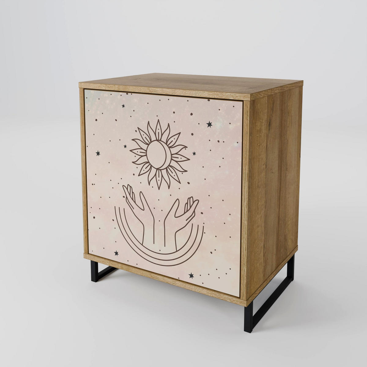 SIDEBOARD DELICATE BEAUTY, Eichefarben, 57,5x42x77,5 cm, Schräge Buchenholzfüße - Eichefarben/Buchefarben, Holzwerkstoff/Buchenholz (57.5/77.5/42cm) - SpaceRebels