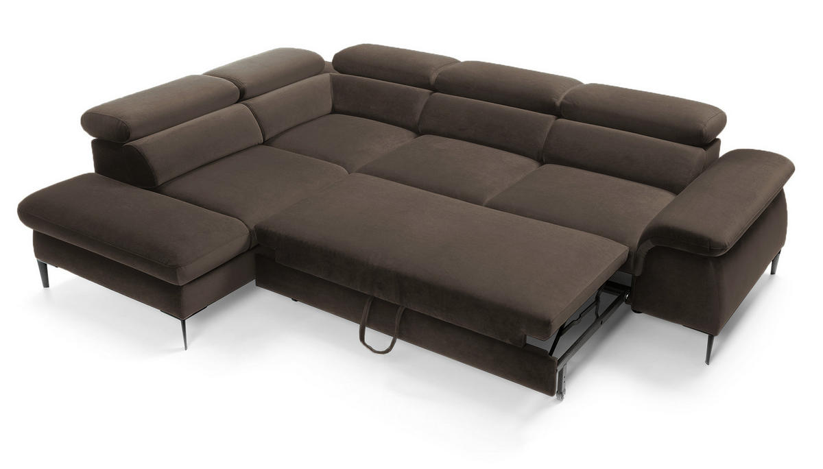 SCHLAFSOFA 280 cm Amaro L mit verstellbaren Kopfstützen, Links, Braun - Braun, Holz (280/214cm) - Emporius