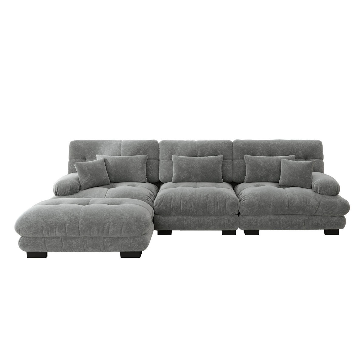 ECKSOFA modular mit beweglichen Ottomane, Cloud-Komfort und tiefem Sitz, Grau - Grau, Textil (313/145cm) - Redom