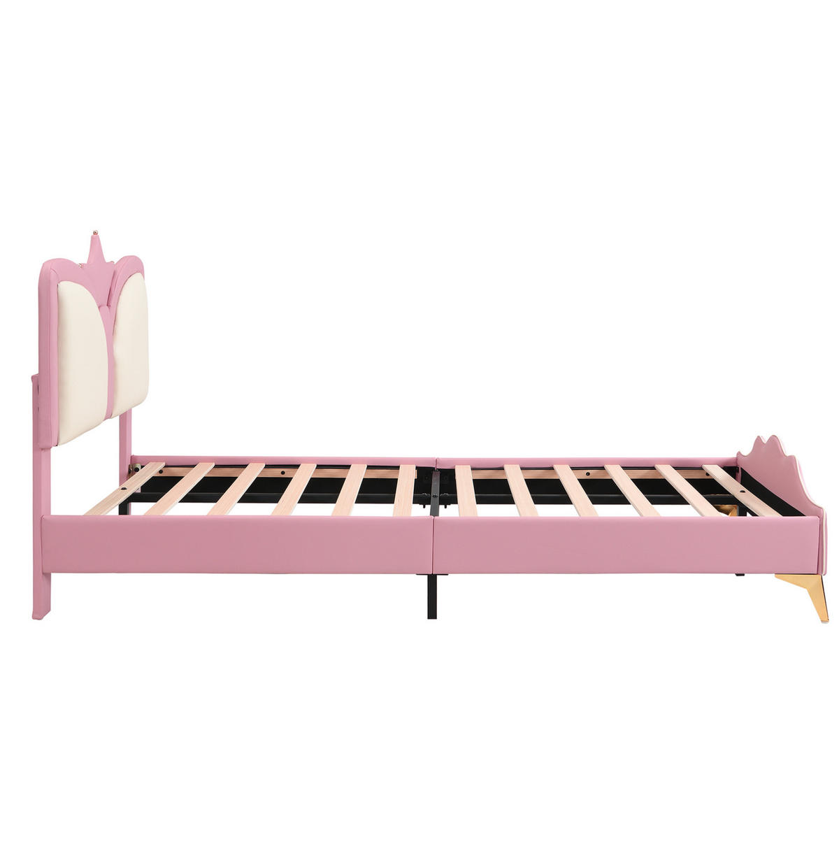 KINDERBETT 90/200 cm aus PU mit Kronen-Kopfteil und weicher Polsterung, Rosa/Weiß - Rosa, Kunststoff (90/200cm) - Redom