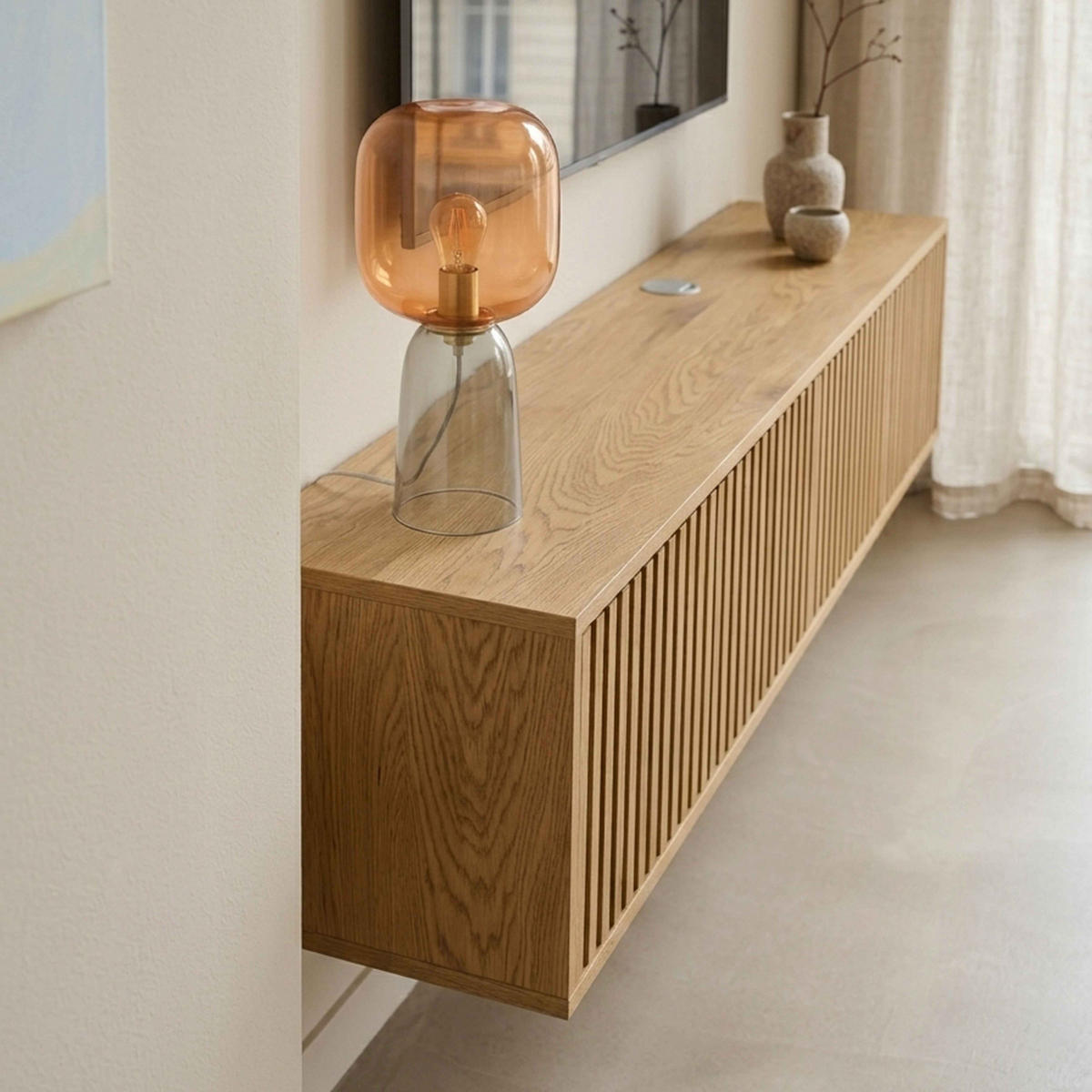 TV-SCHRANK, helles Holz - Beige, Holz (160/30/30cm) - Oviala
