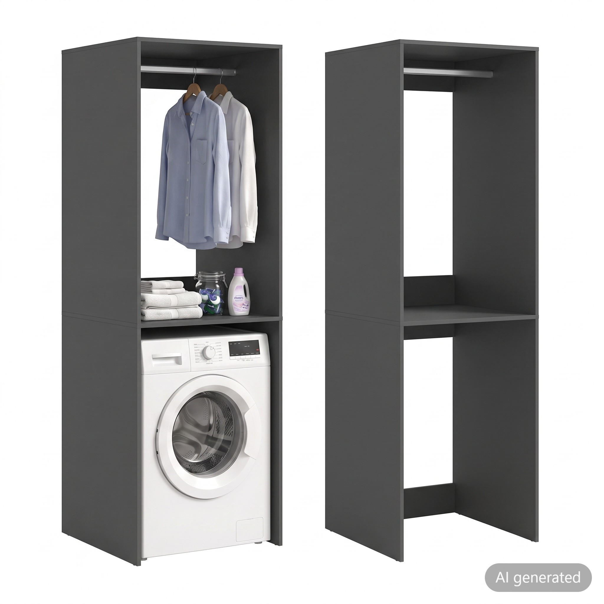 WASCHMASCHINENSCHRANK Mixx (B/H/T: ca. 66/195/66 cm) in anthrazit/anthrazit - Anthrazit, Holzwerkstoff (66/195/66cm)