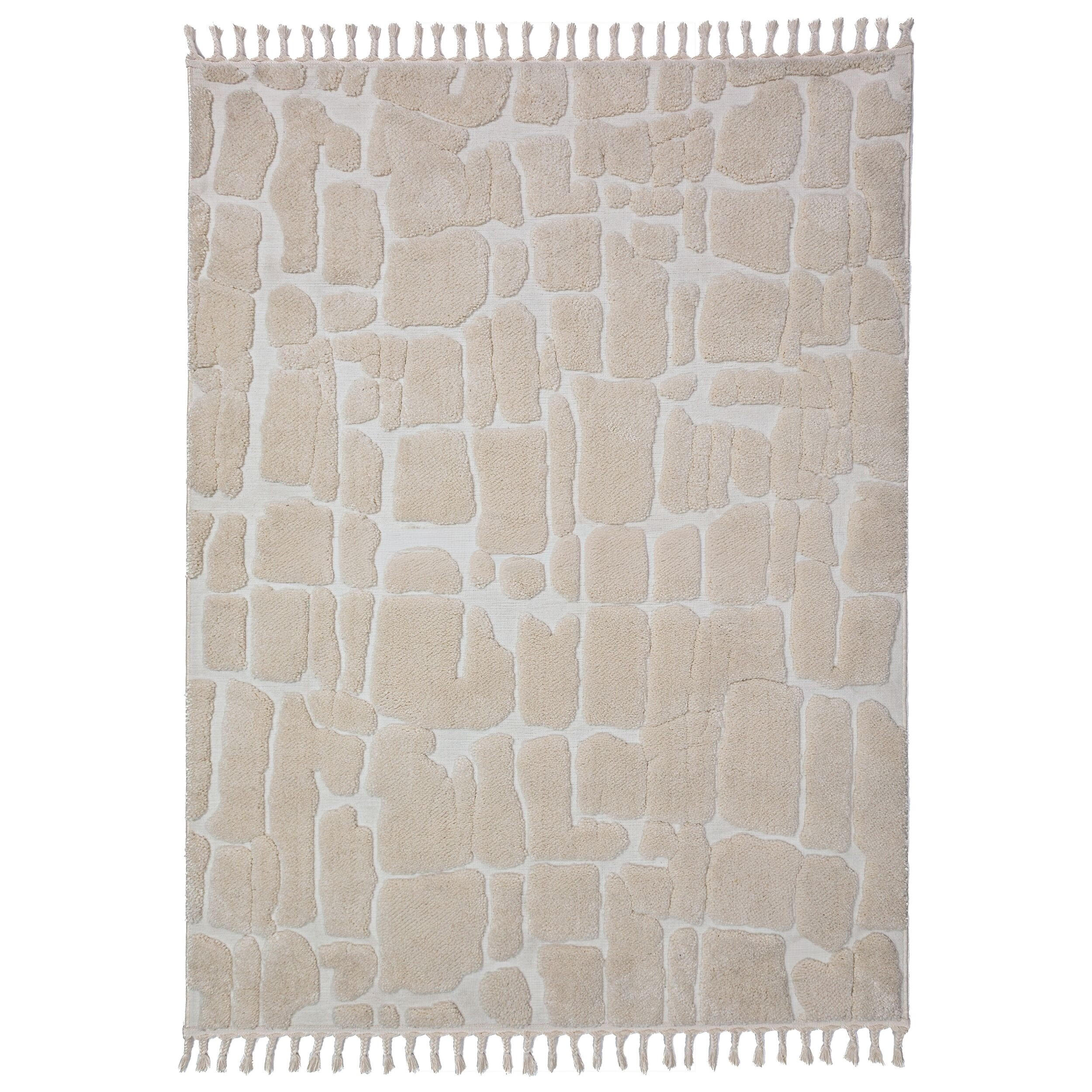 TEPPICH Hochflor mit Fransen MARA in Creme, geometrisch, 160 x 230 cm - Beige, Textil (160/230cm) - KADIMA DESIGN