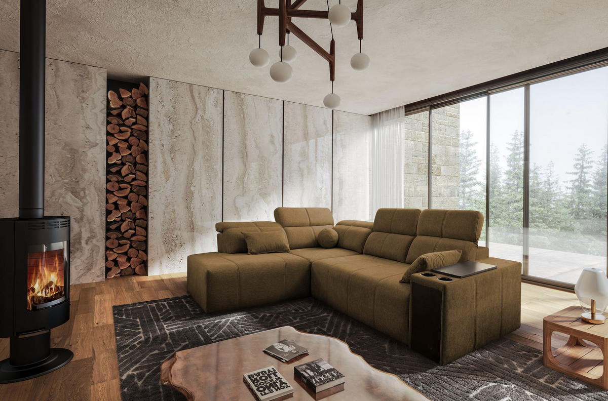 ECKSOFA Mindy VII mit Schlaffunktion und verstellbarer Rückenlehne, Stoff Verita Braun Links - Braun, Holz/Textil (230/288cm) - Kaiser Möbel
